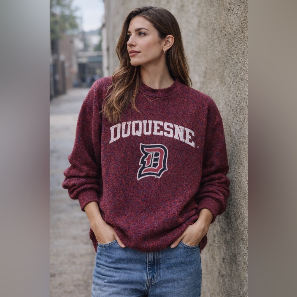 Woolly Threads Duquesne University Dukes Blue Red Vintage Crew Neck Sweatshirt
